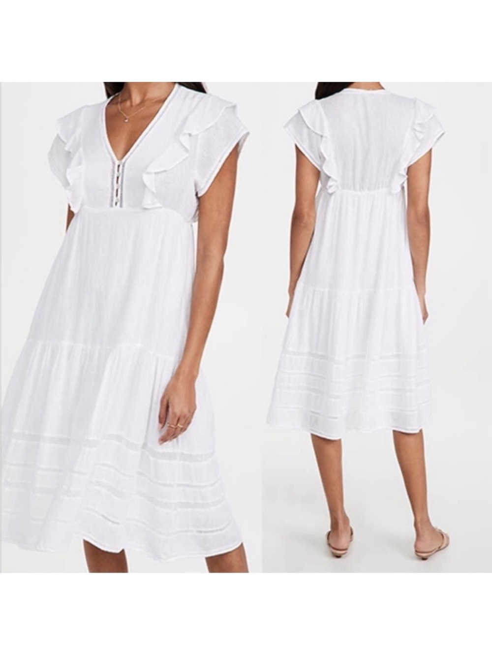 ❤️ Rails Eden Lace Detail White Ruffle Dress Midi Size Large